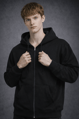外采 Basics black / S 300g blended milk silk hooded zip-up sweatshirt