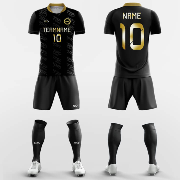 Cheap Custom Gold Black Sublimation Soccer Uniform Jersey Free