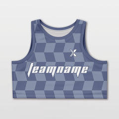 Cikers Sports Basketball Jersey Navy / S Checkerboard - Customized Women's Loose Sleveless Workout Crop Tops