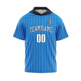 Cikers Sports Basketball Jersey Ocean Blue - Customized Short Sleeve Hoodie Pullover Striped