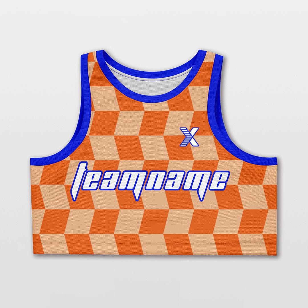 Cikers Sports Basketball Jersey Orange / S Checkerboard - Customized Women's Loose Sleveless Workout Crop Tops