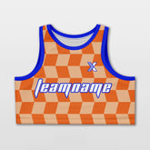 Cikers Sports Basketball Jersey Orange / S Checkerboard - Customized Women's Loose Sleveless Workout Crop Tops