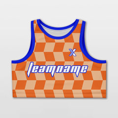 Cikers Sports Basketball Jersey Orange / S Checkerboard - Customized Women's Loose Sleveless Workout Crop Tops