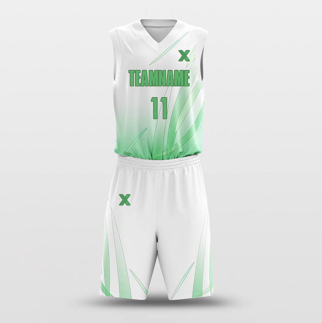 Cikers Sports Basketball Uniforms Green Leaves - Customized Basketball Jersey Set Sublimated BK160611S