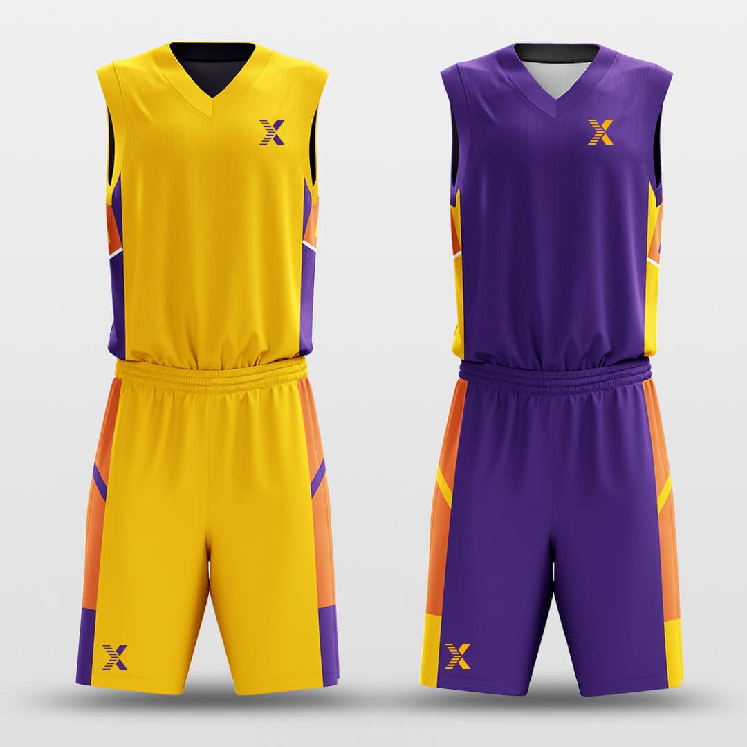 Cikers Sports Basketball Uniforms Purple Gold Puzzles - Custom Reversible Basketball Jersey Set Sublimated BK260614S