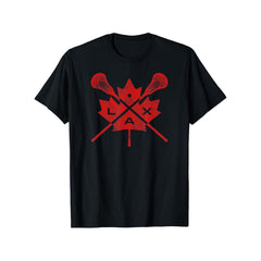 CusPrinting 100% Cotton Vintage Canada Lacrosse Maple Leaf Graphic T-Shirt | Unisex Regular Fit Crew Neck Short Sleeve Tee, Bold Red Lacrosse Sticks & LAX Design, Durable All-Season Knit Fabric for Men & Women, Machine Washable, Breathable Material