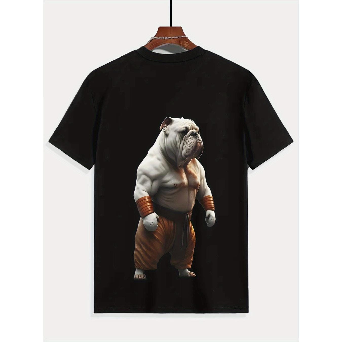 CusPrinting black / S Bulldog Kung Fu Master Print T-Shirt - Summer Casual Short Sleeve Crew Neck T-Shirt for Fitness, Training and Everyday Wear - Machine Washable, Comfortable Fit, Great Gift for Men and Teens