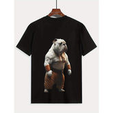 CusPrinting black / S Bulldog Kung Fu Master Print T-Shirt - Summer Casual Short Sleeve Crew Neck T-Shirt for Fitness, Training and Everyday Wear - Machine Washable, Comfortable Fit, Great Gift for Men and Teens