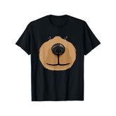CusPrinting black / S Cute cartoon bear face T-shirt, suitable for daily wear, loose short sleeves, casual and comfortable, 100% cotton