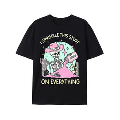 CusPrinting black / S I Sprinkle This Stuff On Everything Creative Printing Vintage Washed High Quality Cotton Patterned T-Shirt Men's T-Shirt Old Summer Clothing Drop Shoulder Sleeve Round Neck Tops Short Sleeve