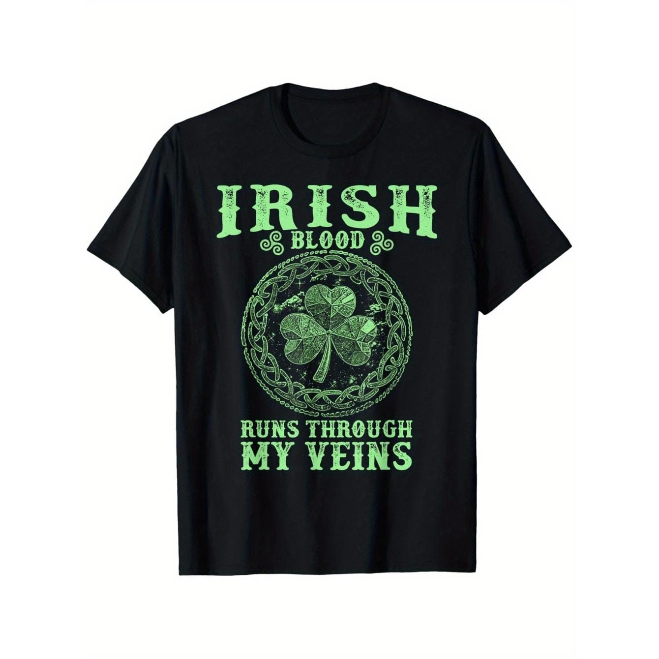 CusPrinting black / S "Irish Blood Runs Through My Veins" St. Patrick's Day T-Shirt - 100% Cotton, Breathable & Comfortable, Ideal for Outdoor Activities, Casual Wear, Sizes S-XXXL