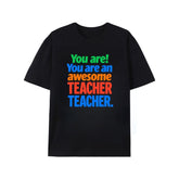 CusPrinting black / S Men's Teacher Appreciation T-Shirt - Cotton Shirt with "You Are an Awesome Teacher" Motivational Print - Soft Crew Neck Breathable Everyday & Classroom Tee - Ideal Gift for Educators, Teacher Shirts, Casual Style Tee