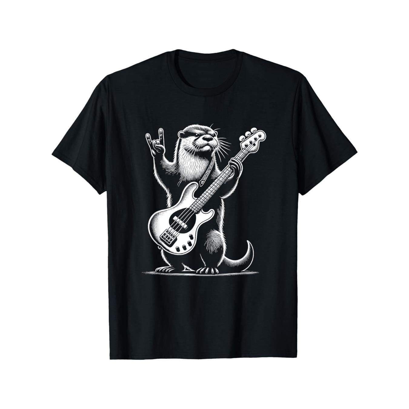 CusPrinting black / S Rock Otter Playing Guitar Funny Men's Otter T-shirt Selected Cotton Funny Design Men's Short Sleeve T-shirt, Soft and Breathable, Suitable for All Seasons, Comfortable, Casual, Sporty, Halloween and Christmas Gifts