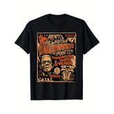 CusPrinting black / S Vintage Horror Movie Fan T-Shirt - "Halloween Spookfest!" Design with Frankenstein & Wolf Man, Black Cotton Crew Neck Short Sleeve Tee, Perfect for All Seasons, Halloween Shirts