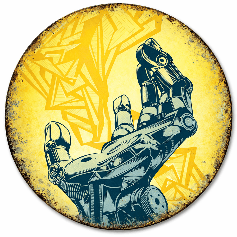 CusPrinting Custom Round Tin Sign (20cm) - Modern Industrial & Tech Branding Series