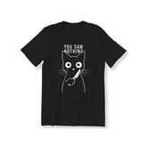 CusPrinting Funny cat graphic t-shirts for men and women, black cotton t-shirt with white cat and knife graphic, casual crew neck, machine washable, cat t-shirt