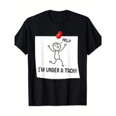 CusPrinting "Help! I'm being crushed by a nail!" Graphic T-Shirt - 100% cotton, breathable short sleeves, humorous stickman graphic design, perfect for all seasons