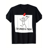 CusPrinting "Help! I'm being crushed by a nail!" Graphic T-Shirt - 100% cotton, breathable short sleeves, humorous stickman graphic design, perfect for all seasons