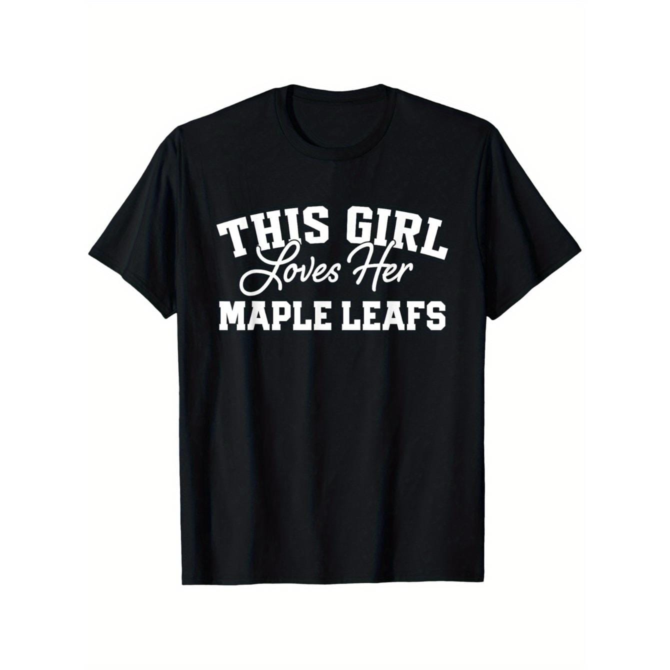 CusPrinting Maple Leafs Geneseo This Girl Loves Her HS T-Shirt, 100% Cotton, Gift for Men Women Dad Mom Friends, S-XXXL, Black