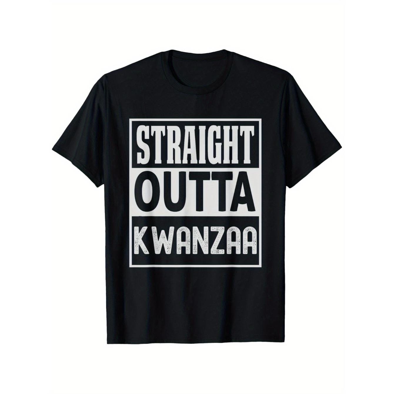 CusPrinting Men's African Kwanzaa Celebration T-Shirt - Straight Outta Kwanzaa Graphic Tee, Cotton Shirt for Cultural Events & Casual Attire Adult Male Apparel, Casual Wear, Urban Style Shirt, Opaque Texture, Festive Clothing