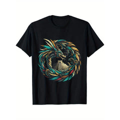CusPrinting Men's black cotton crew neck T-shirt with vibrant dragon graphic for casual wear