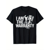 CusPrinting Men's Cotton Crew Neck T-Shirt, Casual Short Sleeve Pullover with "I Am The Warranty" Print, All-Season Knit Fabric Tee for Weekend Casual Wear, Oversized T Shirt