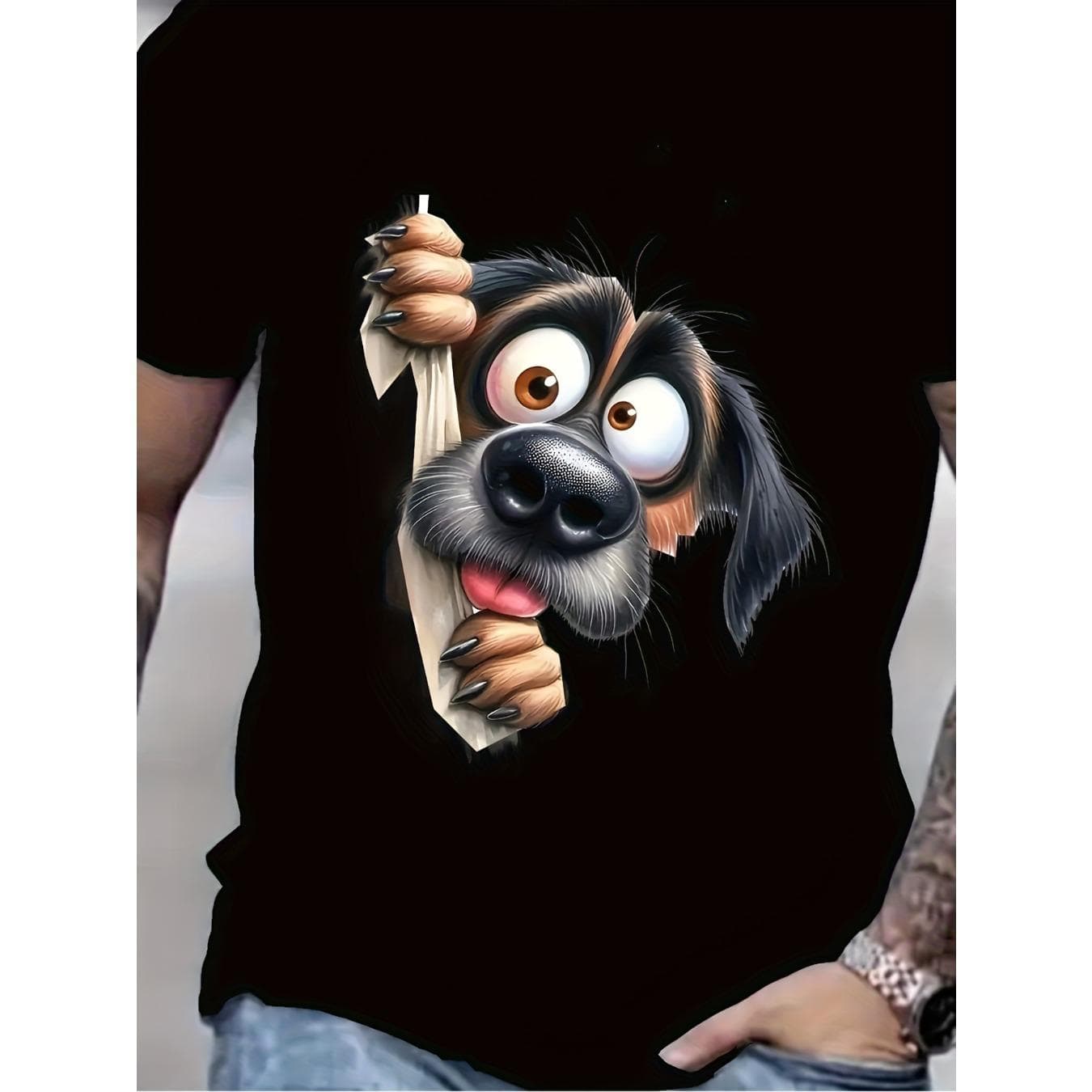 CusPrinting Men's Cotton T-Shirt Male Tee Crew Neck Short Sleeve Summer New Arrival, Cartoon Dog Pattern, Cute and Playful, Cute Pets and Creative Style, Casual Versatile, Comfortable and Breathable, Round Neck, Hot Selling Top, Men' Vintage Funny Retro Cotton Summer