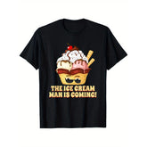 CusPrinting Men's Funny Ice Cream Truck T-Shirt - Vintage Ice Cream for Man Graphic Tee with "The Ice Cream for Man Is Coming!" Slogan Themed Parties & Retro Events - Funny Birthday Gift for Ice Cream Lovers