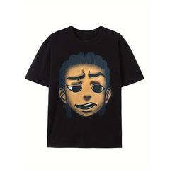 CusPrinting Men's retro hip-hop style cotton t-shirt with animated character print, soft and breathable, short-sleeved casual summer top, breathable t-shirt | expressive casual wear | comfortable fit