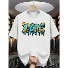 CusPrinting Men's Summer Casual Short Sleeve T-Shirt with Bold Drip Letter Graphic Print - Vibrant Turquoise, Regular Fit, Machine Washable, Comfortable Fit Shirt