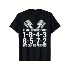 CusPrinting V8 Drag Racing Graphic T-Shirt- "If You Understand 1-8-4-3-6-5-7-2, We Can Be Friends" Design, 100% Cotton, Black Short Sleeve Tee for Men& Women, Perfect Father'S Day Gift, Classic Fit, Machine Washable, Sizes S-XXXL