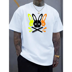 CusPrinting white / S Men's Casual Crew Neck T-Shirt with Unique Bunny Skull Design - Soft and Machine Washable - Perfect for Summer