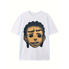 CusPrinting white / S Men's retro hip-hop style cotton t-shirt with animated character print, soft and breathable, short-sleeved casual summer top, breathable t-shirt | expressive casual wear | comfortable fit