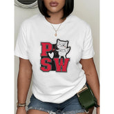 CusPrinting white / S PSW Graphic Print Round Neck Short Sleeves White T-Shirt for Women