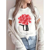 CusPrinting white / S Women's Clothing 100% Cotton Valentine's Day Couple Heart Kiss Print Fashion Casual Short Sleeve T-Shirt, Crew Neck T-Shirt, Regular Length, Knitted Fabric, All Season T-Shirts for Adults, Mens, Womens, Teens, Teens, Youth