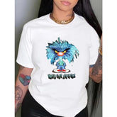 CusPrinting white / S Women's white T-shirt with blue monster graphic and WHO DAT ATTITUDE text for casual wear