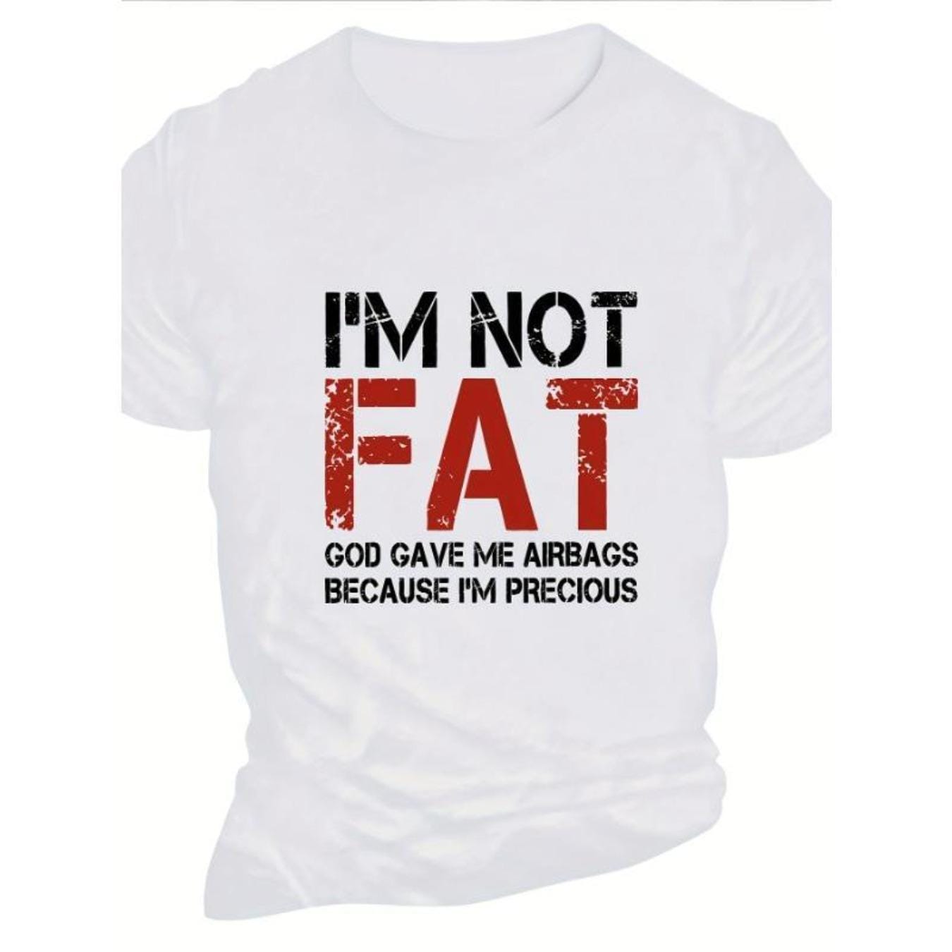 CusPrinting white / XXL Plus Size Men'S Summer Graphic Tee - "I'M NOT FAT, GOD GAVE ME AIRBAGS BECAUSE I'M PRECIOUS" Print, Casual Crew Neck Short Sleeve T-Shirt, Comfort Fit for Adults and Teens, Casual Streetwear | Playful Text Design | Comfortable Fit Shirt