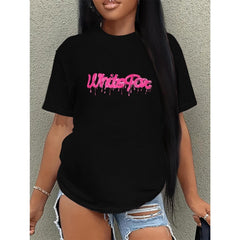 CusPrinting Women's 180g Cotton T-Shirt - Soft Breathable Short Sleeve Round Neck Casual Top with White Graphic Print, Machine Washable Spring Summer Fall Essential, Everyday Tshirt | Relaxed Fit Shirt | Breathable Fabric