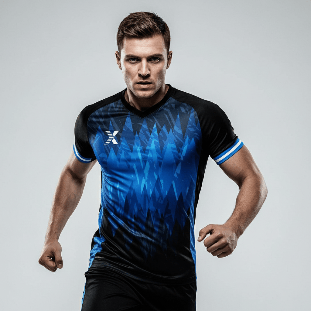 XTeamwear Soccer Jersey Custom Soccer Jersey – Abstract Geometric Gradient Block & Crew Neck