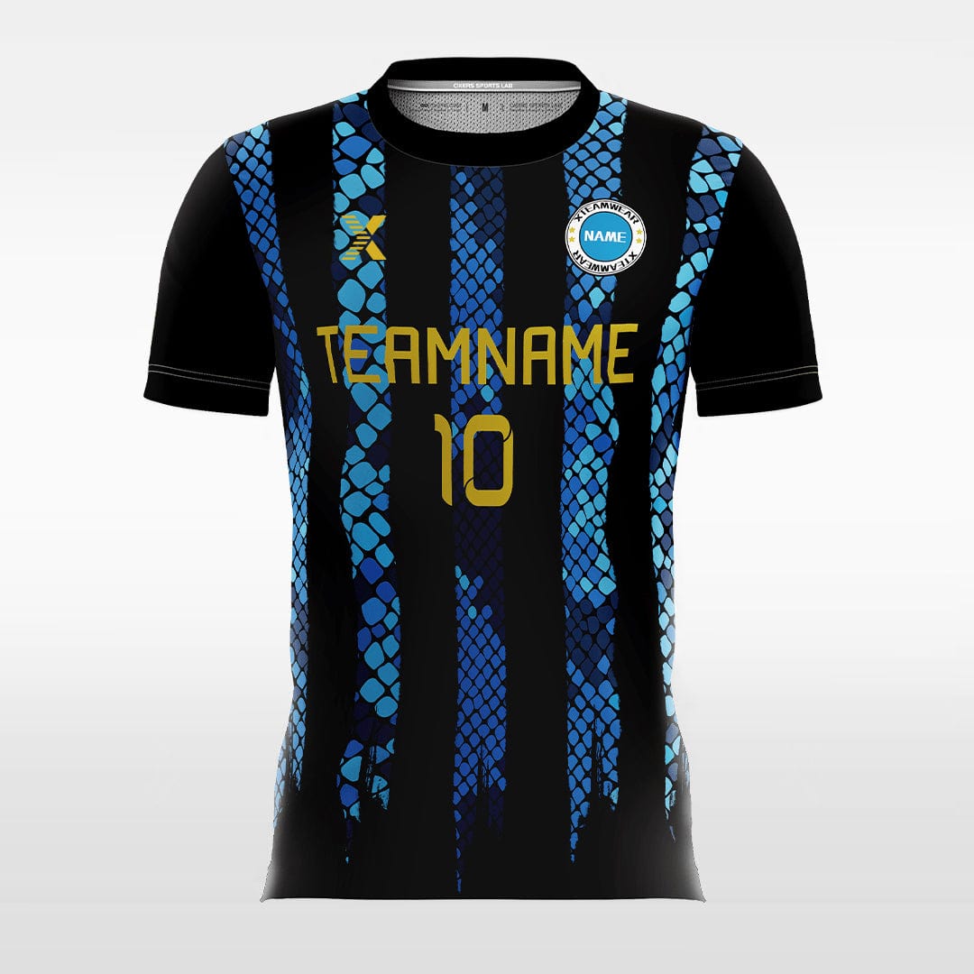 XTeamwear Soccer Jersey Snake Print - Custom Kids Soccer Jerseys Design Blue Stripe