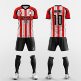 XTeamwear Soccer Uniforms red / S Custom Soccer Kit – Vertical Stripe & Patterned Design with V-Neck (Jersey, Shorts & Socks)