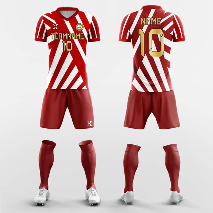 XTeamwear Soccer Uniforms Red Stripe - Custom Soccer Jerseys Kit Sublimated Design