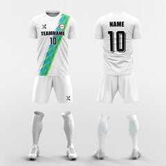 XTeamwear Soccer Uniforms White with green stripes / S Custom Soccer Kit – Lightning Stripe Jersey Set with Shorts & Socks