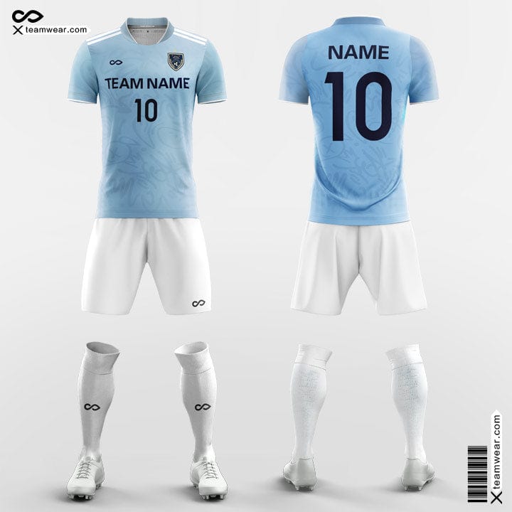 White And Red Light Blue Soccer Jersey With Sock And Short Mock Up