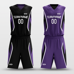 Cikers Sports Black&Purple / XS Plume - Customized Kid's Reversible Sublimated Basketball Set