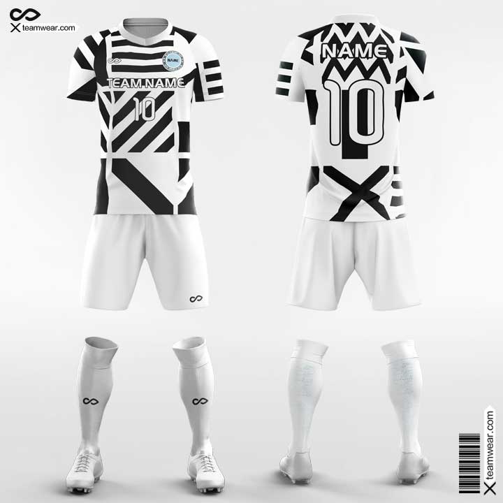 Cikers Sports Soccer Uniforms White and Black / S Geometric Print - Men Custom Soccer Uniforms Sublimated