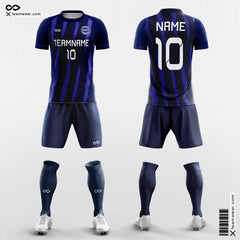 XTeamwear Soccer Uniforms Blue&Black / S Striped-Print - Custom Soccer Jerseys Kit Sublimated for League