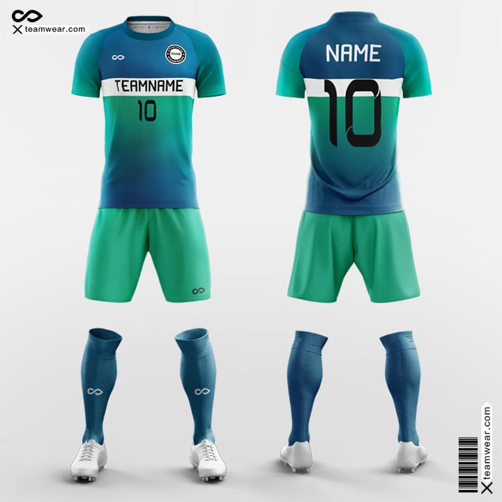 XTeamwear Soccer Uniforms Blue&Green / S Aurora - Custom Youth Soccer Jerseys with Shorts Sublimated