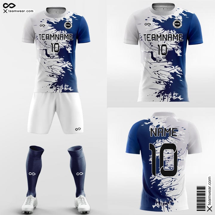 XTeamwear Soccer Uniforms White&Blue / S Ink Painting - Team Custom Soccer Jerseys with Shorts Sublimated