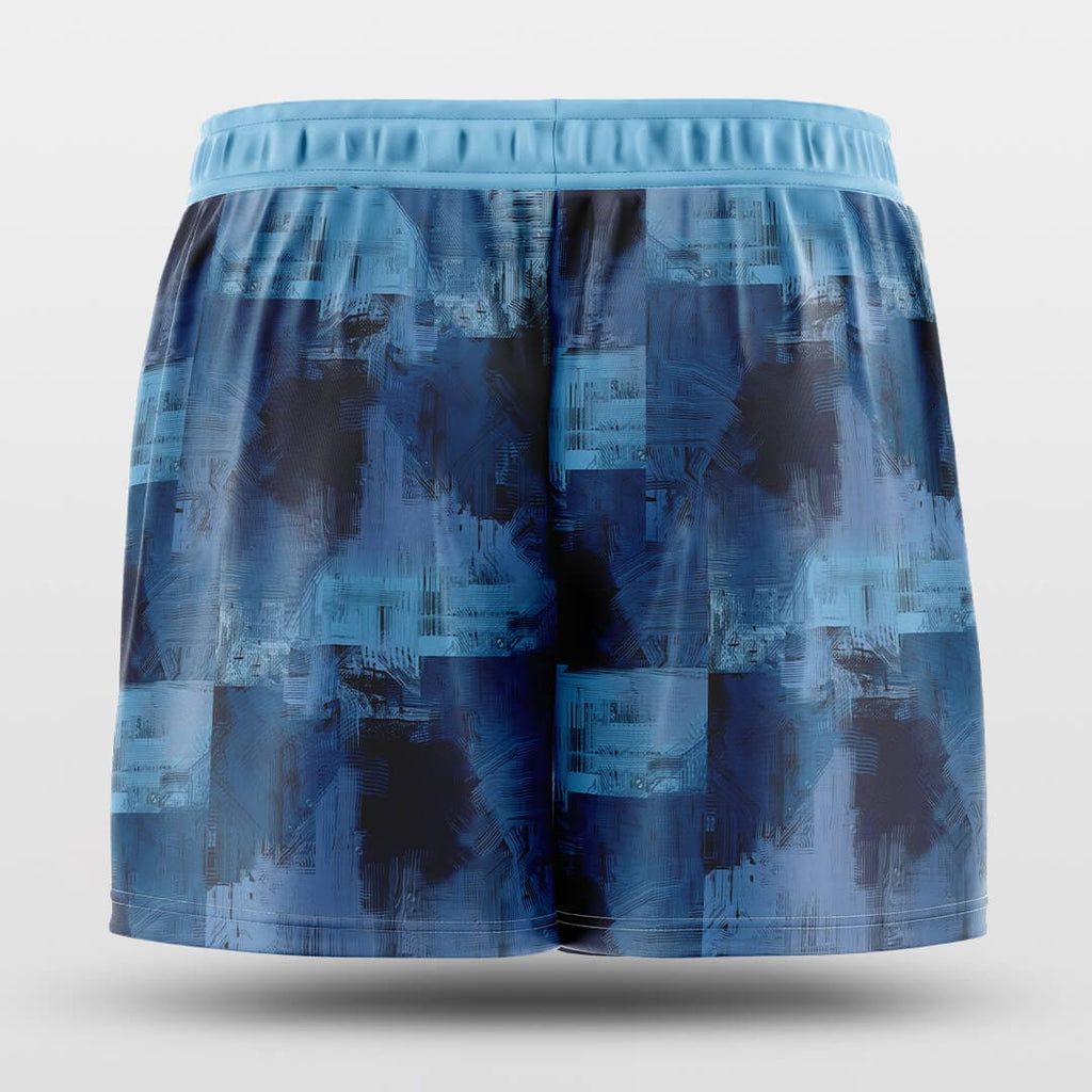 patchwork fabric blue shorts